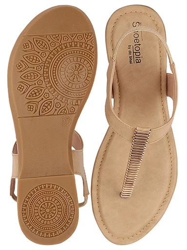 Stylestry Womens & Girls Beige Embellished T-Strap Flats