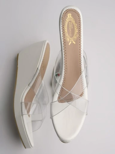 Stylestry Women's & Girl's White Transparent Wedges Heeled Sandals