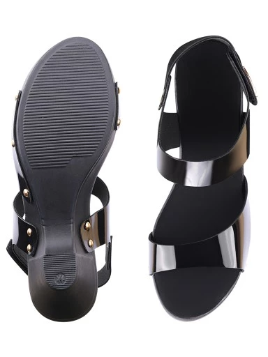 Stylestry Womens & Girls Black Backstrap Solid Block Heels Sandals