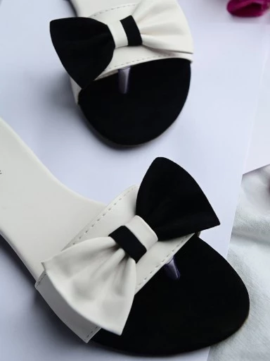 Stylestry Womens & Girls White & Black Colourblocked Open Toe Flats