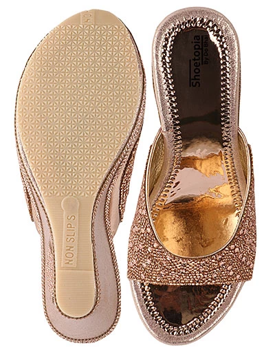 Stylestry Women's & Girl's Pink Embellished Ethnic Wedges Heels Sandals