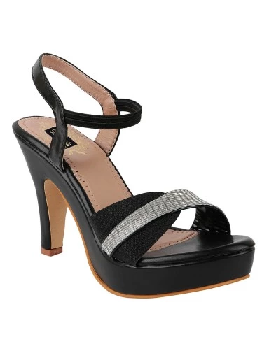 Stylestry Black Textured Block Sandals