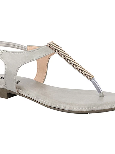 Stylestry Womens & Girls Grey Embellished T-Strap Flats