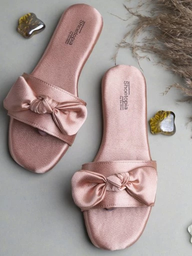 Stylestry Women Peach-Coloured Open Toe Flats with Bows