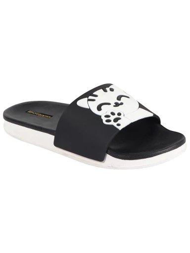 Stylestry Women Black & White Printed Sliders
