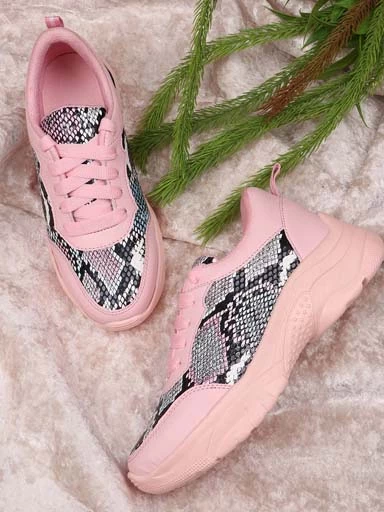 Stylestry Womens & Girls Pink ColourBlocked Lace Up Walking Shoes