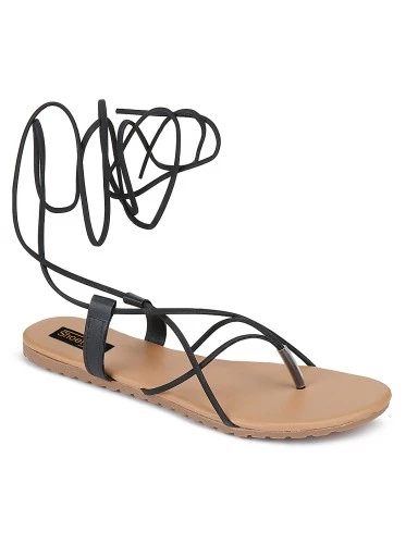 Stylestry Women Black Open Toe Flats