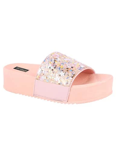 Stylestry Womens & Girls Pink Slip On Platform Heels
