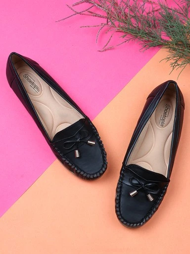 Stylestry Womens & Girls Black Solid Ballerinas With Bow