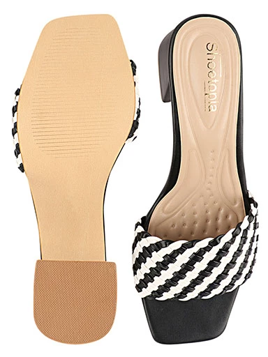 Stylestry Womens & Girls Black & White Striped Block Peep Toes