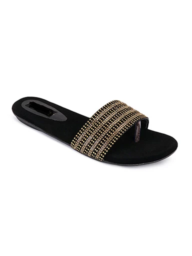 Stylestry Womens & Girls Gold-Toned Solid Synthetic Open Toe Flats