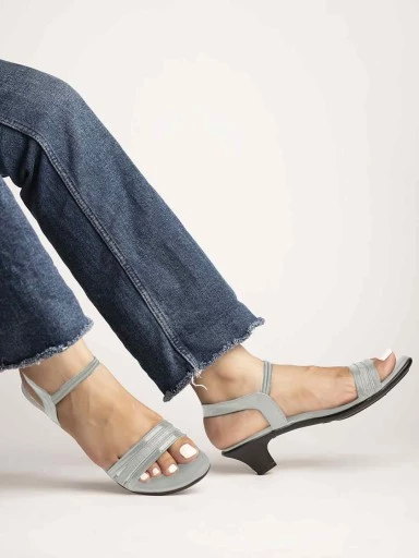 Stylestry Womens & Girls Grey Embellished Kitten Heels