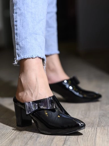 Stylestry Womens & Girls Black Block Mules with Bows
