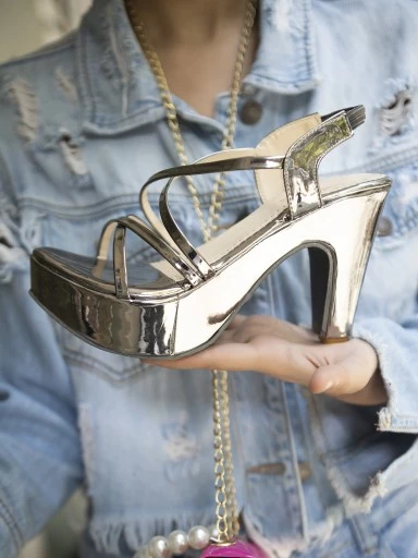 Stylestry Women's & Girl's Solid Silver Slingback Block Heels