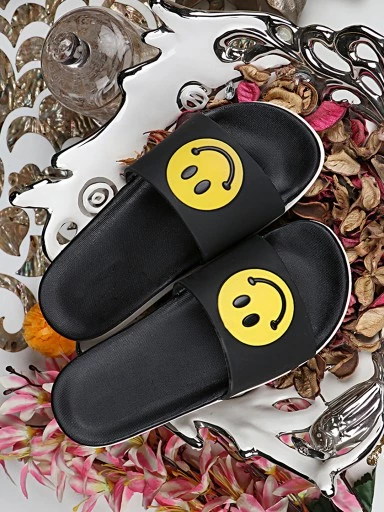 Stylestry Women Black & Yellow Self Design Sliders