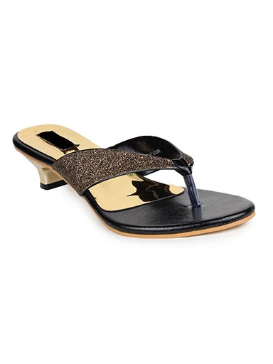 Stylestry Women's & Girl's Black Ethnic Embellished Kitten Heels