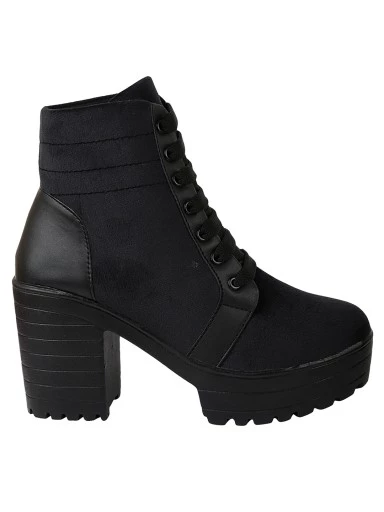 Stylestry Womens & Girls Black Solid Heeled Boots