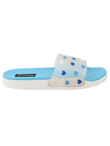 Stylestry Women Off White & Blue Printed Rubber Sliders