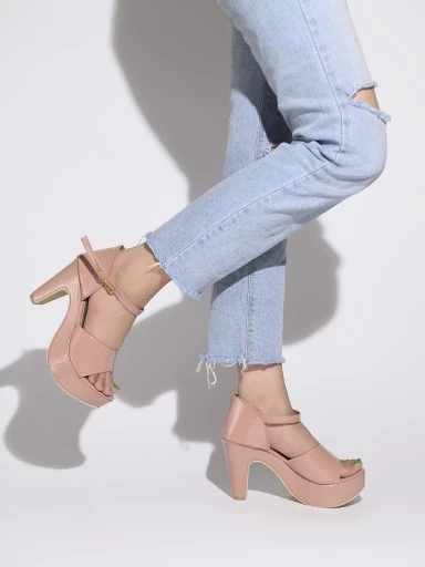 Stylestry Womens & Girls Peach Solid Heels