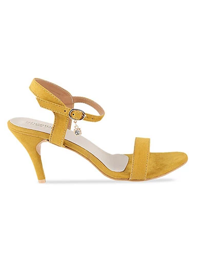 Stylestry Women Yellow Solid Velvet Stilettos Heels