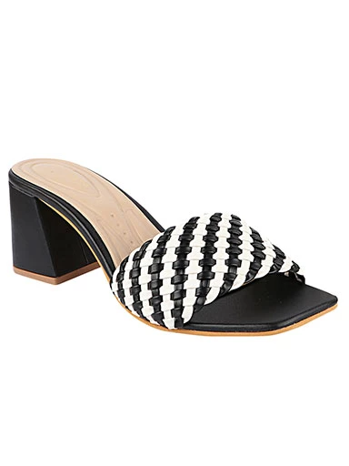 Stylestry Womens & Girls Black & White Striped Block Peep Toes