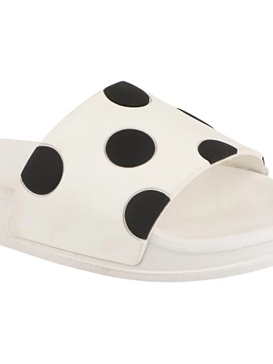 Stylestry Women White & Black Printed Sliders