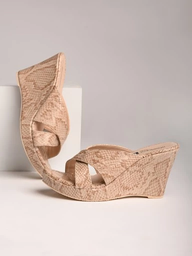 Stylestry Beige Printed Wedge Sandals