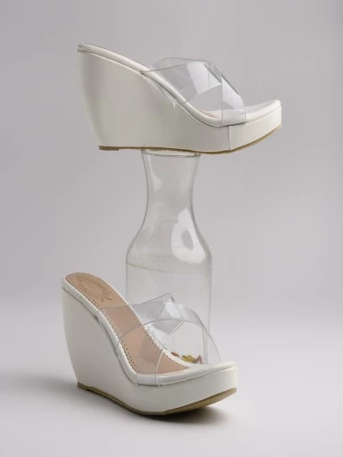 Stylestry Women's & Girl's White Transparent Wedges Heeled Sandals