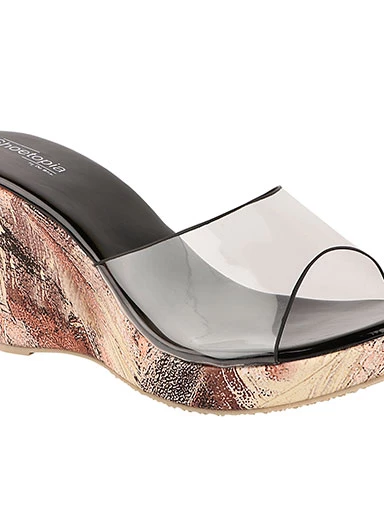Stylestry Womens & Girls Black & Transparent Wedge Heels