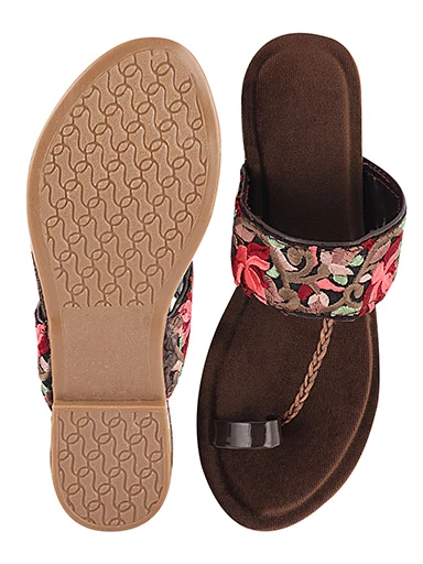 Stylestry Womens & Girls Brown Woven Design One Toe Flats