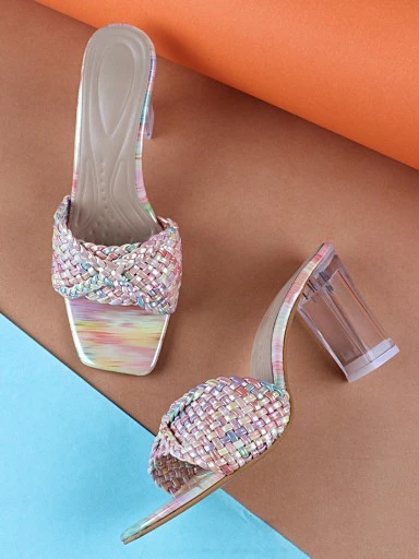 Stylestry Women Multicolored Peep Toe Block Transparent Heels