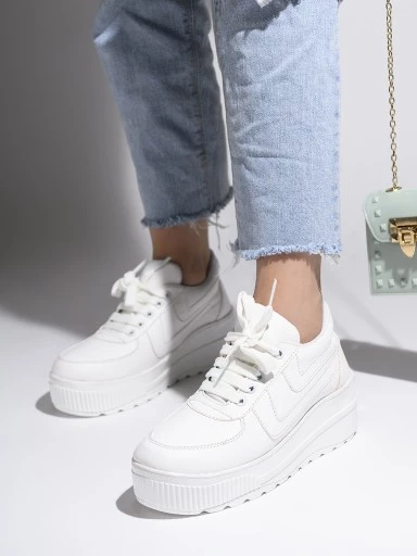 Stylestry Women White Solid Suede Heeled Sneakers