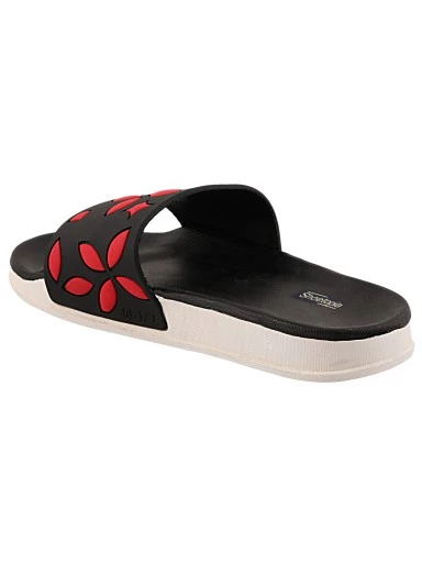 Stylestry Women Black & Red Printed Sliders
