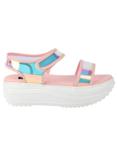 Stylestry Pink Embellished Flatform Heeled Sandals