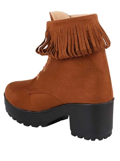 Stylestry Womens & Girls Tan Lace Up Heeled Boots