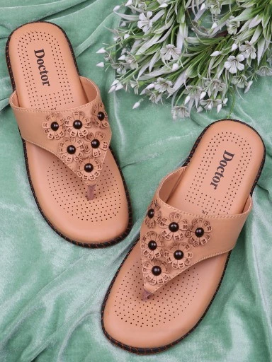 Stylestry Women Beige Black Embellished T-Strap Flats