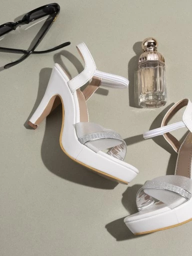 Stylestry White Textured Block Sandals