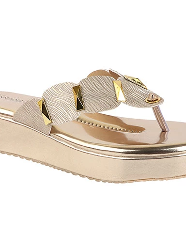 Stylestry Women's & Girl's Golden Slip On Ethnic Flatform Heels