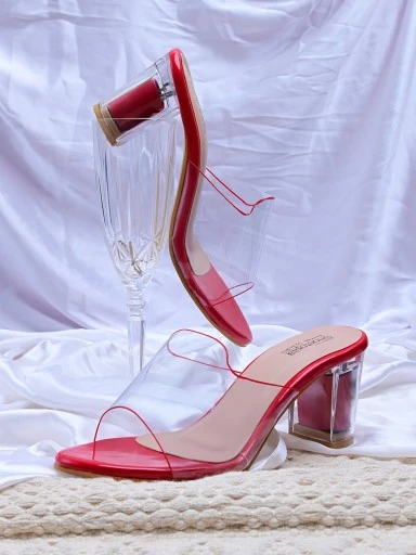 Stylestry Womens & Girls Red Transparent Solid Block Heels