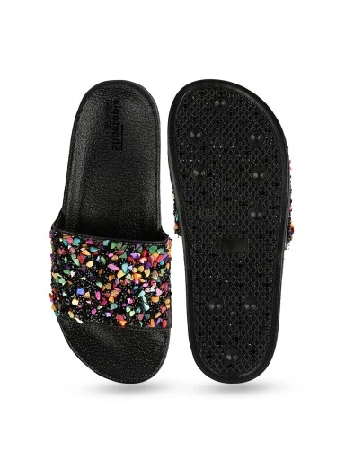 Stylestry Women Black Embellished Sliders