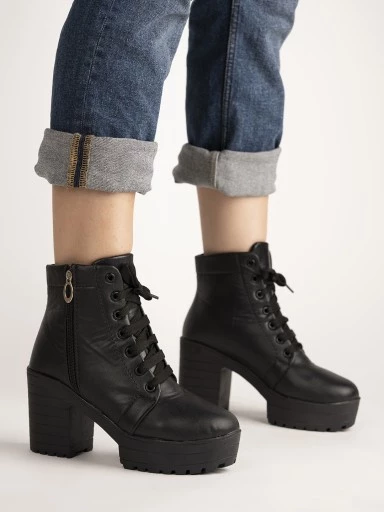 Stylestry Womens & Girls Black Solid Lace Up Boots