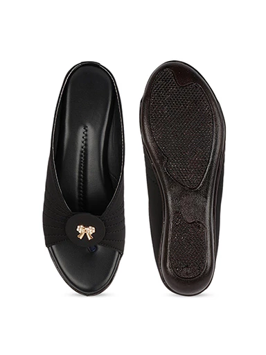 Stylestry Womens & Girls Black Embellished One Toe Flats with Bows