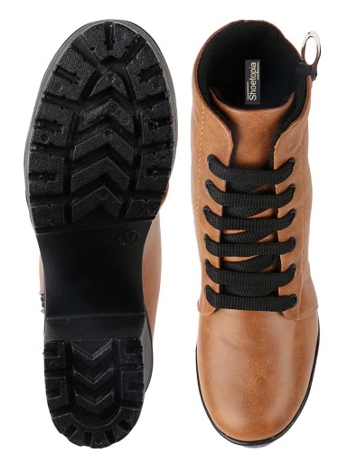 Stylestry Womens & Girls Tan Coloured Solid Lace Up Boots