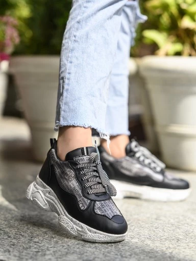 Stylestry Womens & Girls Black Lace Up Walking Sneakers Shoes