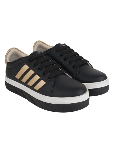 Stylestry Womens & Girls Lace-Up Black Casual Sneakers