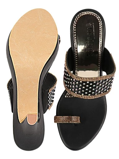Stylestry Womens & Girls Black One Toe Ethnic-Embellished Slim Heels