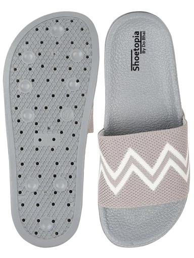 Stylestry Women Grey & White Printed Sliders