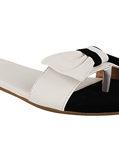 Stylestry Womens & Girls White & Black Colourblocked Open Toe Flats