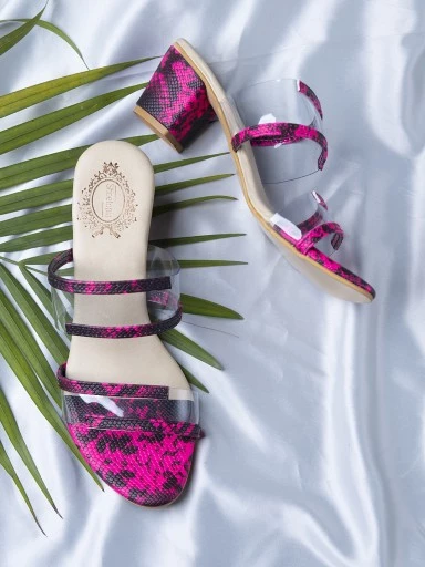 Stylestry Pink Printed Block Sandals