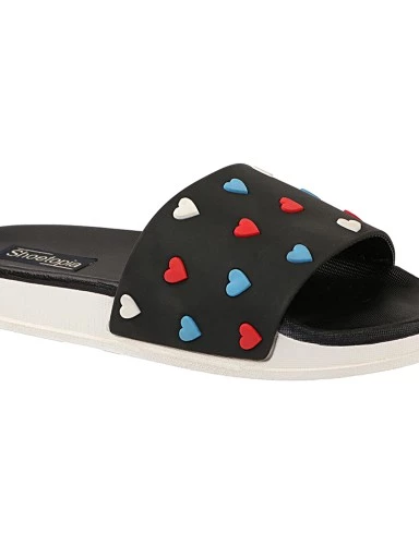 Stylestry Women Black & Red Printed Rubber Sliders